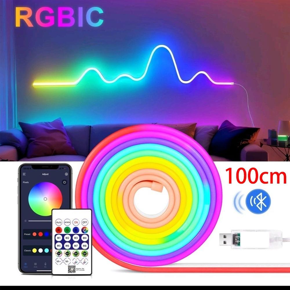 New 60/100/200cm RGB Neon LED Rope Lights Control Home Decor Flexible LED Diode Waterproof Colorful Flexible Light Strip