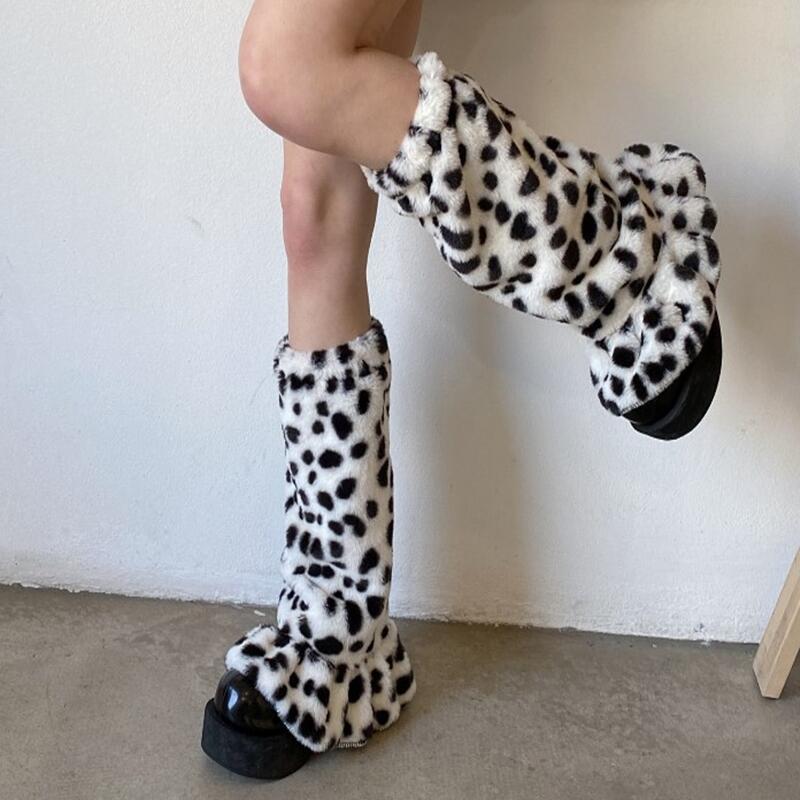 Leopard Print Cold-proof Furry Slouchy Socks Half Flared Leg Warmers Spice Girl Winter Warm Knee Protection Thick Wide-leg Leg Warmers