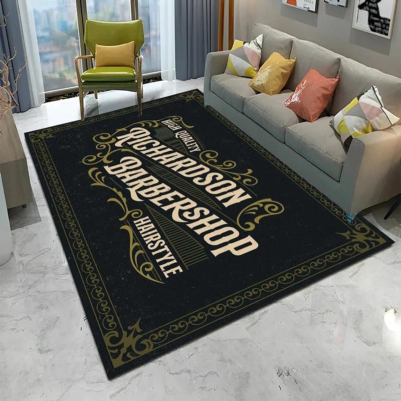 Barber Shop Style 3D Skull Vintage Pattern English Letter Decorative Carpet Rug for Living Room Barber Shop Entrance Floor Mat