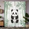 Tropical Panda Bamboo Print Curtain Living Room Curta Cute Kawaii Design Window Drapes Green Home Decor