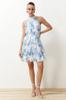 Women's Fashion Ecru Floral Patterned A-Line Layered Mini Lined Chiffon Woven Dress