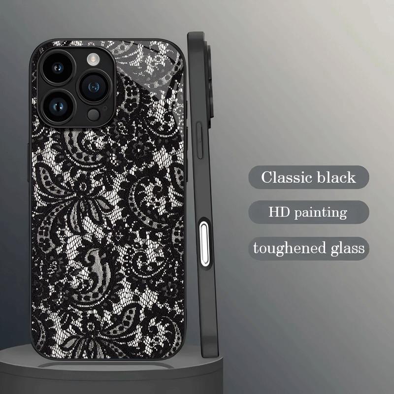 Black Lace Style Cool Girl Pattern Glass Phone Case For iPhone 11 12 13 14 15 16 17 Pro Max 16E 17 Air 7 8 Plus XR XS X Cover