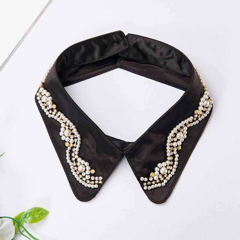 Retro Rhinestone False Collar Neckline Women Lapel Fake Collar Woman Embroidery Removable Detachable Tie Clothing Accessories