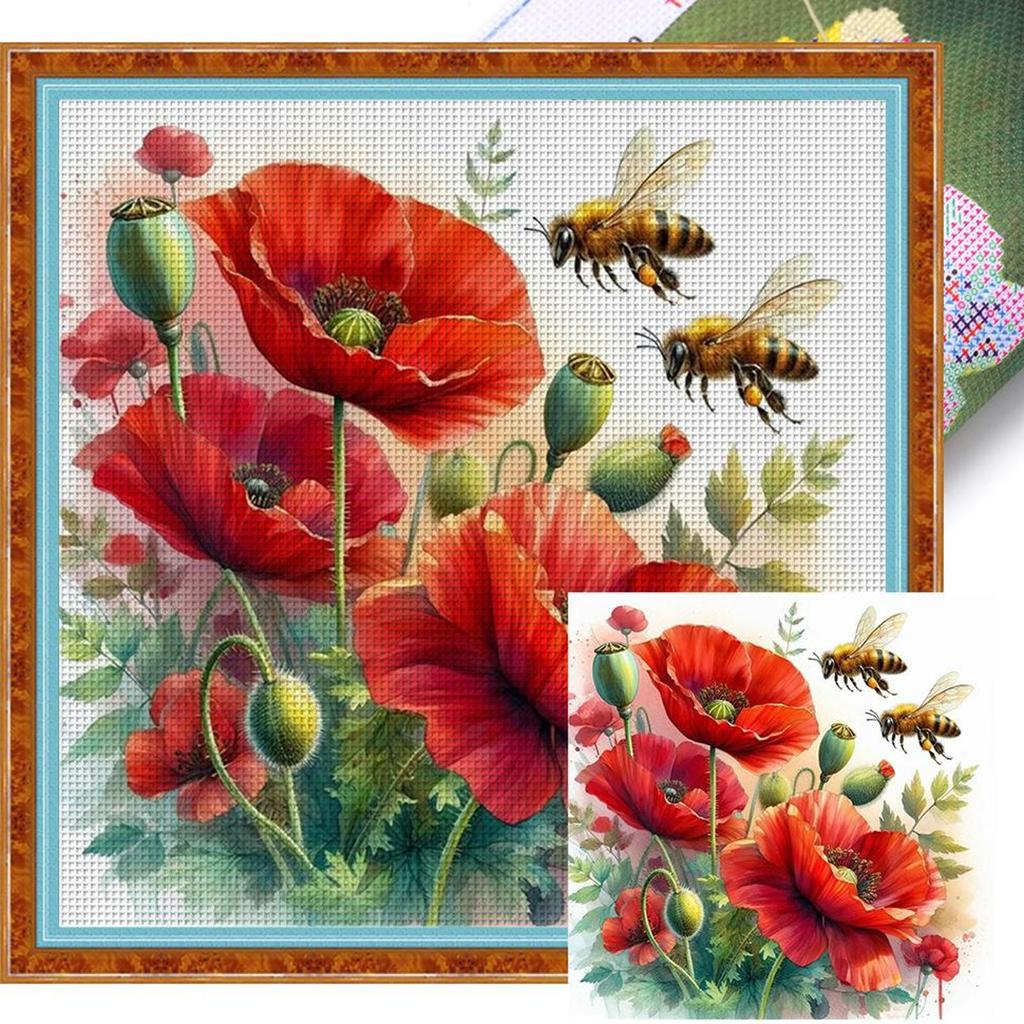 ערכת רקמת צלב כותנה מלאה 11CT פרח מודפס אמנות