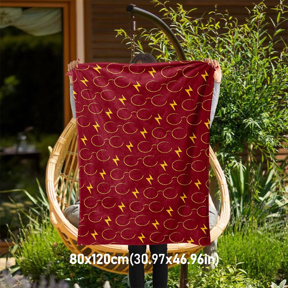 1pc Glasses Lightning Bolt Pattern Outdoor Flannel Throw Blanket All Season Soft Warmth,Home Decor 1031036 80x120cm