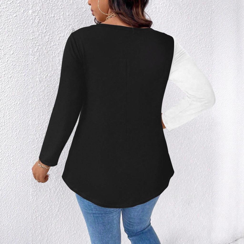 V-neck Cat Gradient Print New Style Daily Casual Long-Sleeved T-Shirt