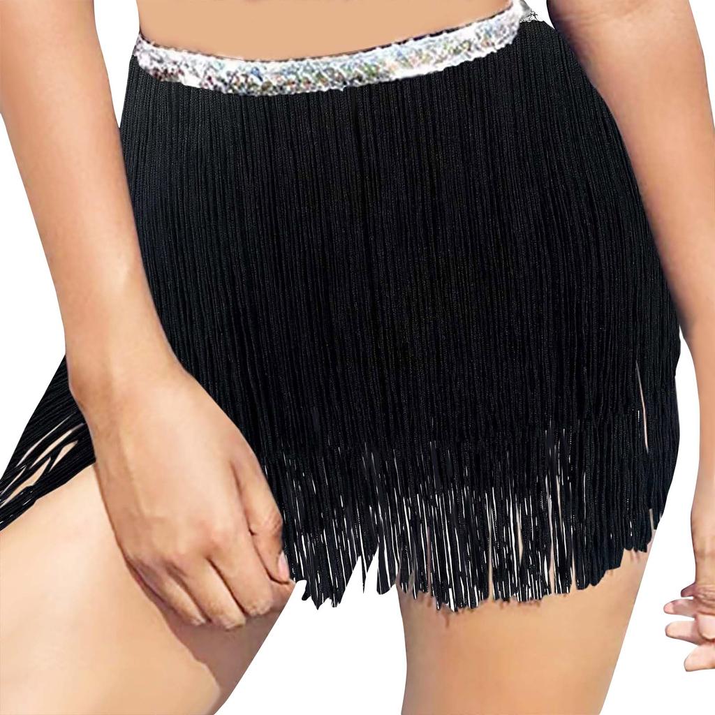 Women's Layered Fringe Dance Skirts Sexy Sequins Ballroom Latin  Skirt Festive Rave  Skirt