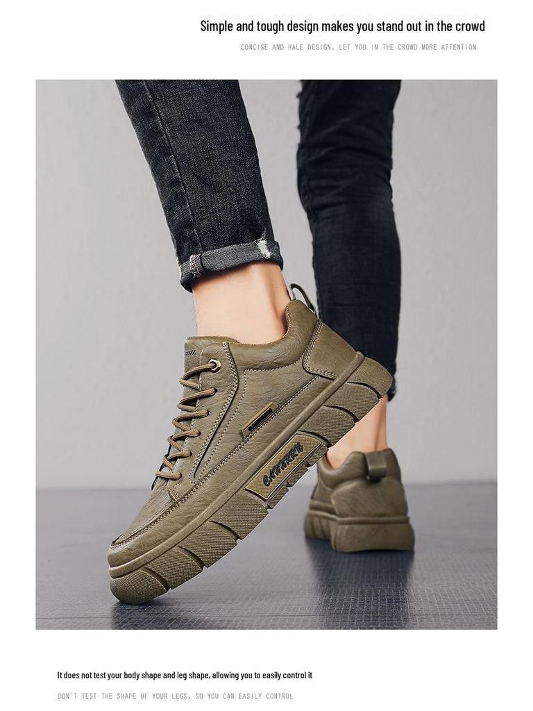 Men's Trendy Black Leather Waterproof Non-slip Sneakers - Breathable and Versatile for Spring Casual Sports