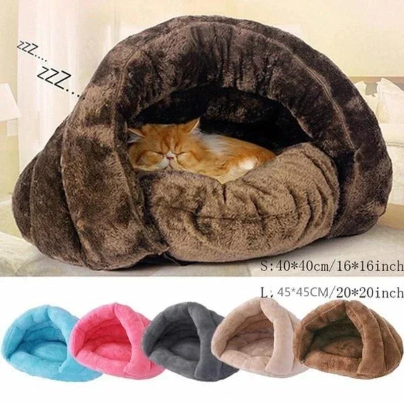 New Cat and Dog Triangle Pet Nest Winter Thickened and Warm Pet Mat Mongolian Yurt Fury Half Closed Sleeping Pet Rest Supplies