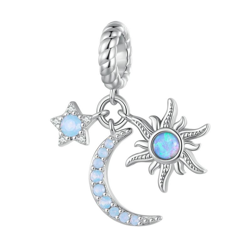 WOSTU 925 Silver Moonstone Charms Heart Beads Astronaut Moon Pendant Fit Bracelet DIY Necklace Jewelry Making