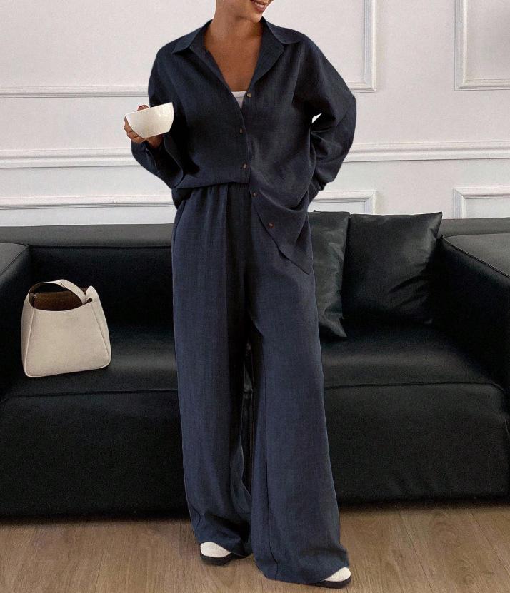 "2026 European & American Casual Cotton-Linen Two-Piece Set: Loose Long-Sleeved Shirt & Pants”