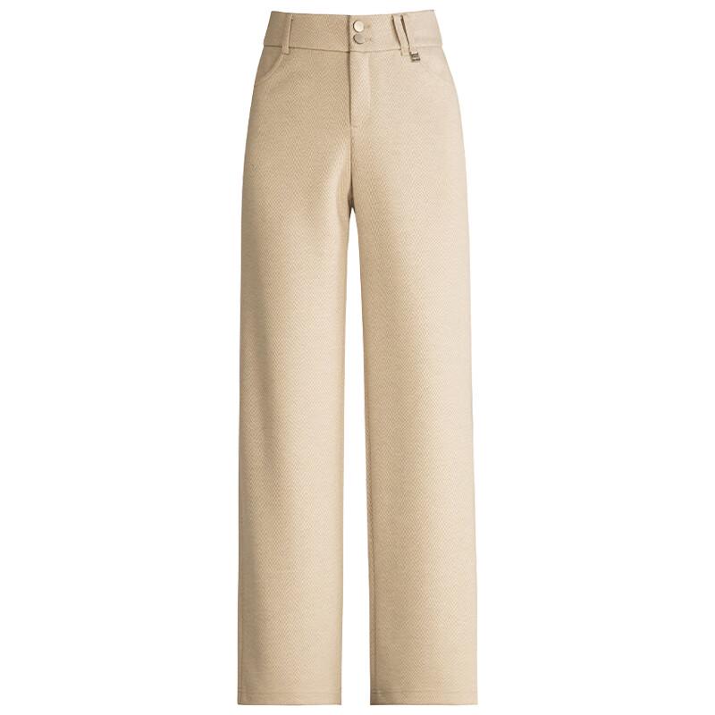 Mengshuya Women's High-Waist Herringbone Wool Blend Straight-Leg Pants