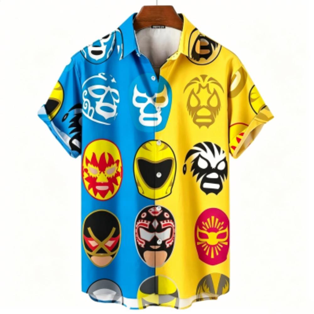 Summer Mask Printing Shirt Hawaiian Vacation Clothing Male Fashion Beach Style Shirt Daily Men's and Women's Shirt