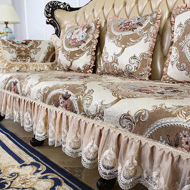 Retro Jacquard Sofa Covers Luxurious Non-Slip Sofa Cushion 1/2/3 Seats Furniture Protectors Slipcover Home Chenille Couch Cover