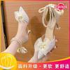 Medium heel stiletto high heels women's sandals 2025 summer new one-word buckle bow single shoes fairy style work shoes