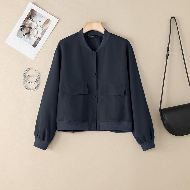 ZANZEA Women Casual Round Neck Solid Color Long Sleeve Blouse