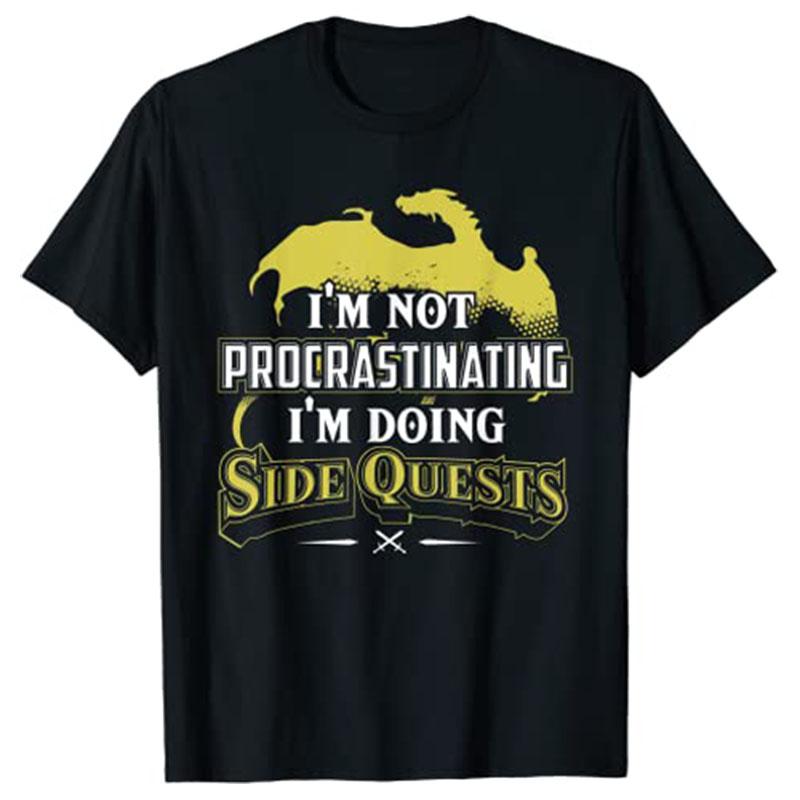 Im Not Procrastinating Im Doing Side Quests RPG Gamer TShirt Y2k Vindeo Game Graphic Saying Tee Novelty Gift Boys Fashion