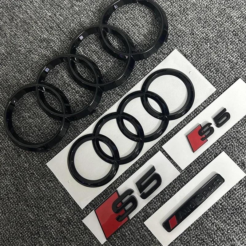q2 S5 4-Ring logo ABS Black Car Hood Front Grill Emblem Rear Trunk Badge Sticker S5 Sticker q2 Sport Emblem For S5 2010-2019