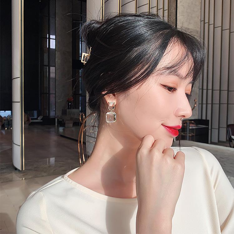 Earrings Cold Temperament Fashion Geometric Square Crystal Glass Stud Earrings