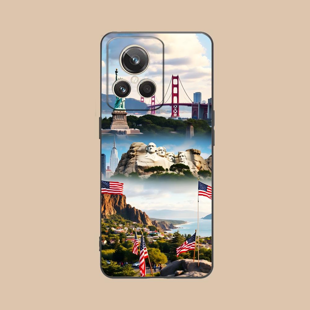USA America Flag Matte TPU Mobile Phone Case for Realme 15 14 13 12 11 10 9 Pro Plus T i Lite 5G Colorful Printing Cover