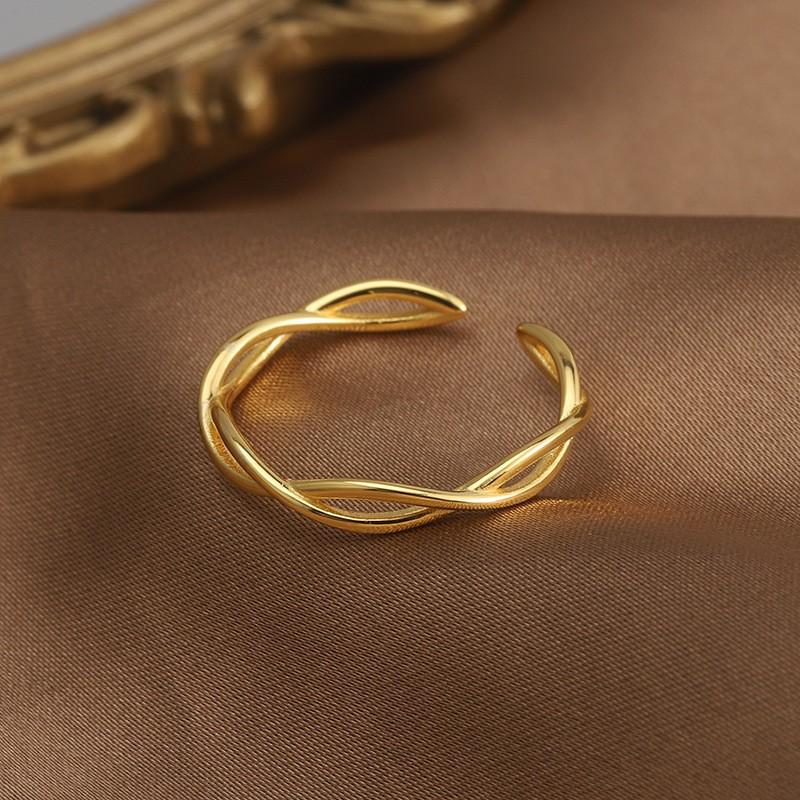 Versatile S925 Sterling Silver Gold-Plated Intertwined Korean Style Open Ring.