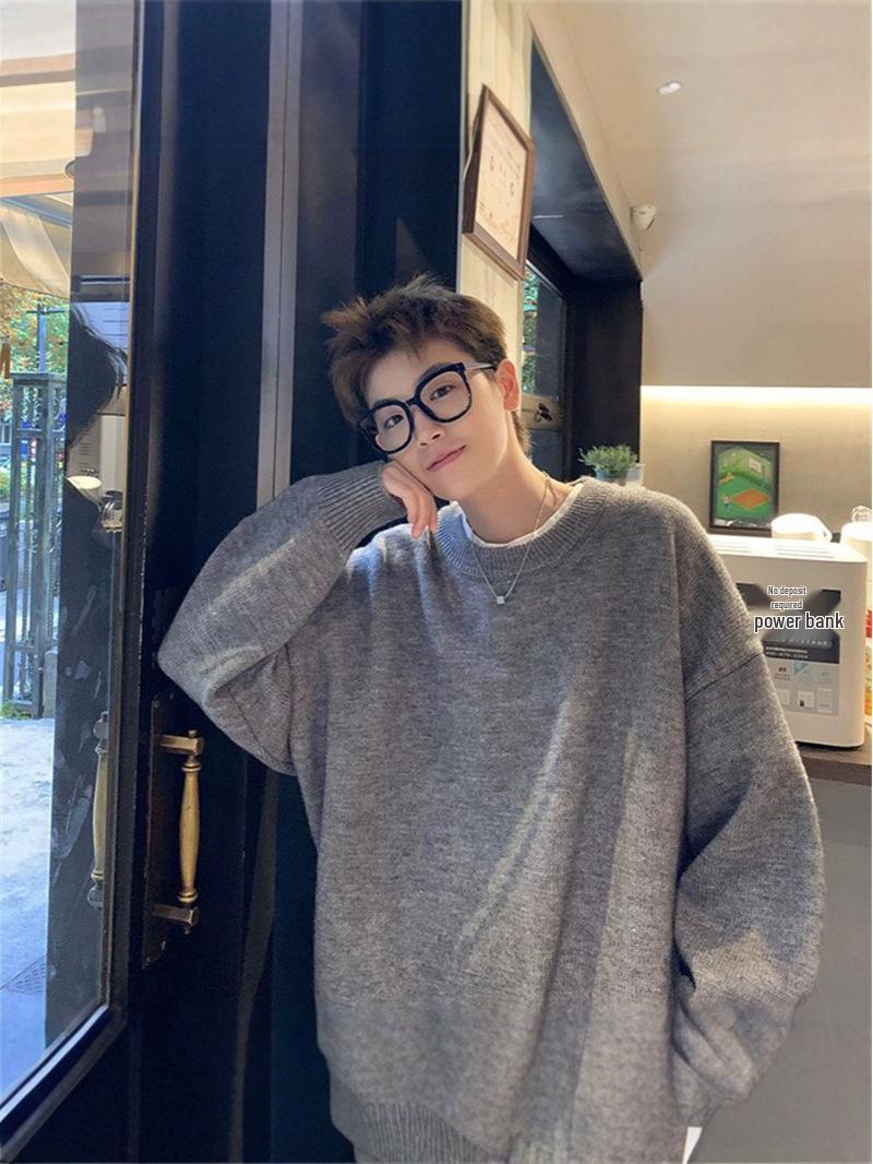 

Унисекс Японский Ретро Свободный Вязаный Свитер: Осень/Зима Высококлассный Модный Базовый Слой XL серый