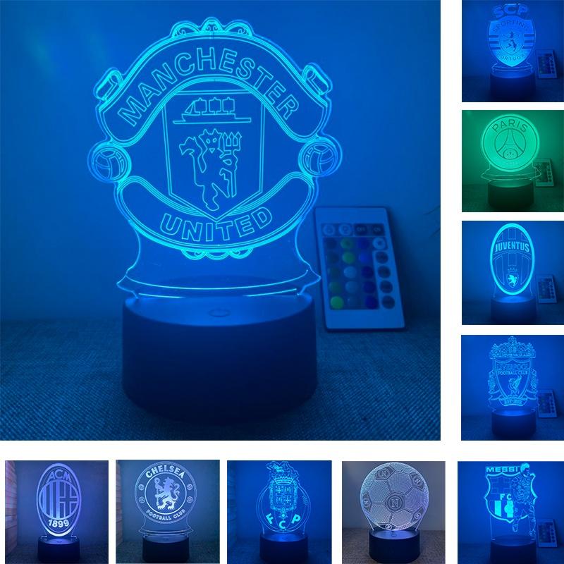 3d Led Acrylic Night Light Football Club Touch Table Desk Lamp 7 Colour Gifts
