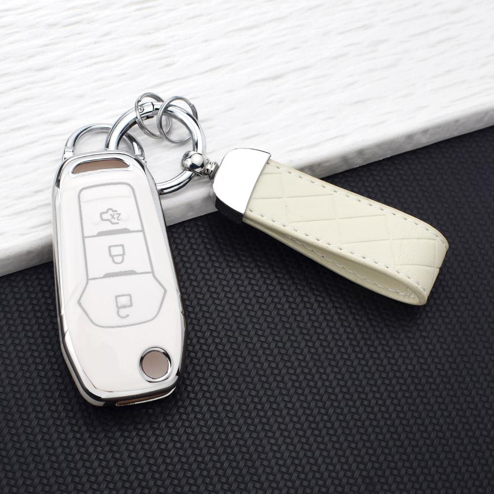 TPU Car Key Fob Case Cover for Ford F-150 F-250 F-350 Ranger Explorer Fiesta KA Mondeo New Silvery Smart Key Protector Key Chain
