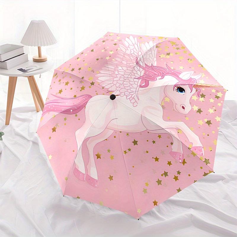 "Pink Unicorn with Wings: Magical Fantasy Wall Art"Umbrella, Portable 3-Fold Compact Umbrella for Men & Women ES57