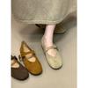 Suede one-word with shallow mouth single shoes, fairy style flat Mary Jane shoes