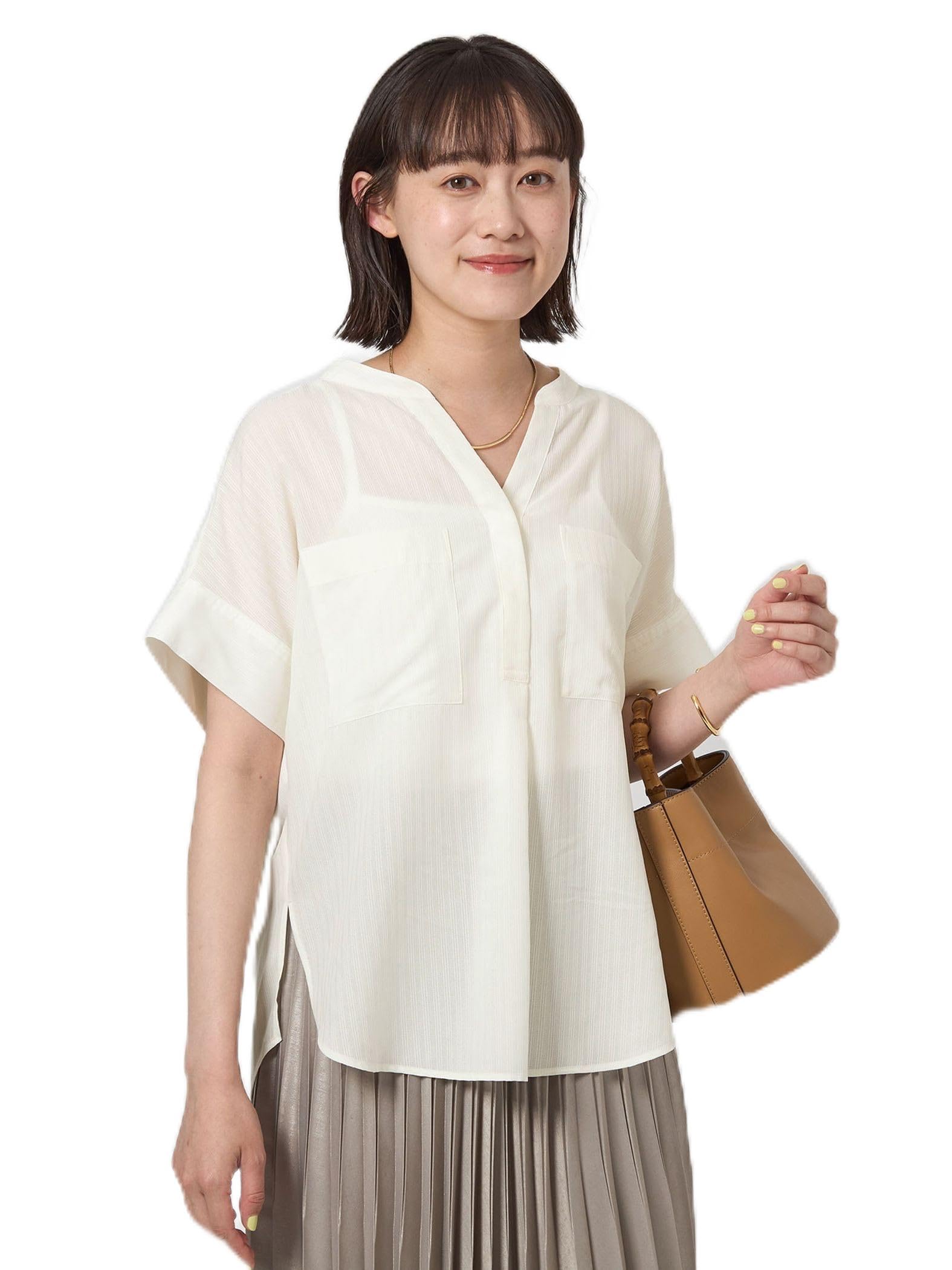 

United Arrows Green Label Relaxing Dobby Skipper Pocket Short Sleeve OFF FREE Blouse, 35161990814, 0300, WHITE(03),