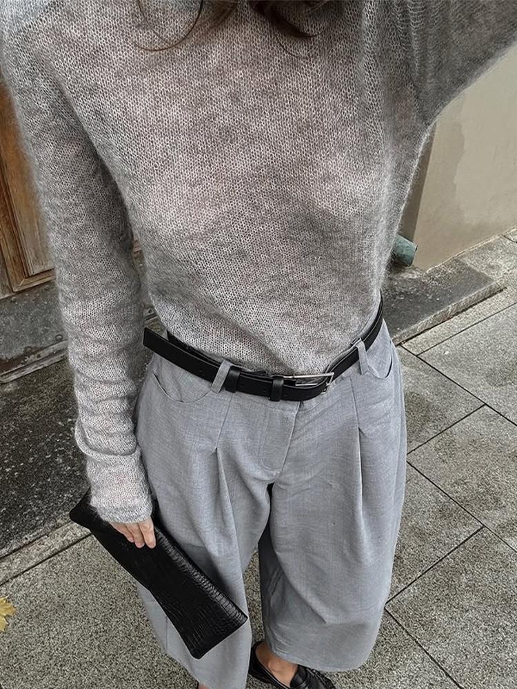 Women's Short Hollow Shoulder Pad Knitted Sweater Women's Round Neck Thin Pullover Sweater White Black Grey Sweater Pullover 2025 New Collection