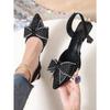 Petite-Sized Elegant Rhinestone Pointed-Toe Bow-Decorated High-Heel Sandals for Women Summer 2025 New Arrival Stiletto Sandals