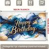 2D Blue Gold Ink Wash Happy Birthday Backdrop Banner Photography Background for Men Party