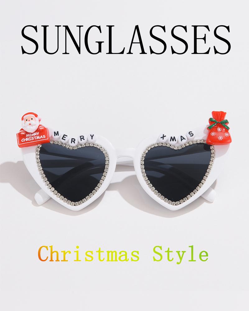 New Year Christmas Sunglasses Love Shaped Female Heart Sun Glasses Cartoon Christmas Tree Party Eyeglasses