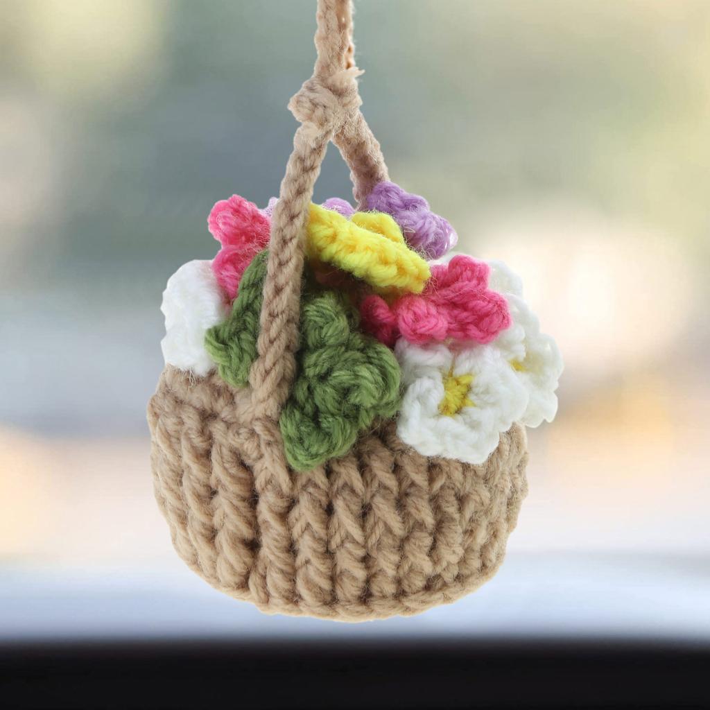Multi-style Cute Potted Plants Crochet Car Mirror Hanging- Accessories Cute Car Accessories for Women Men Handmade Gift
