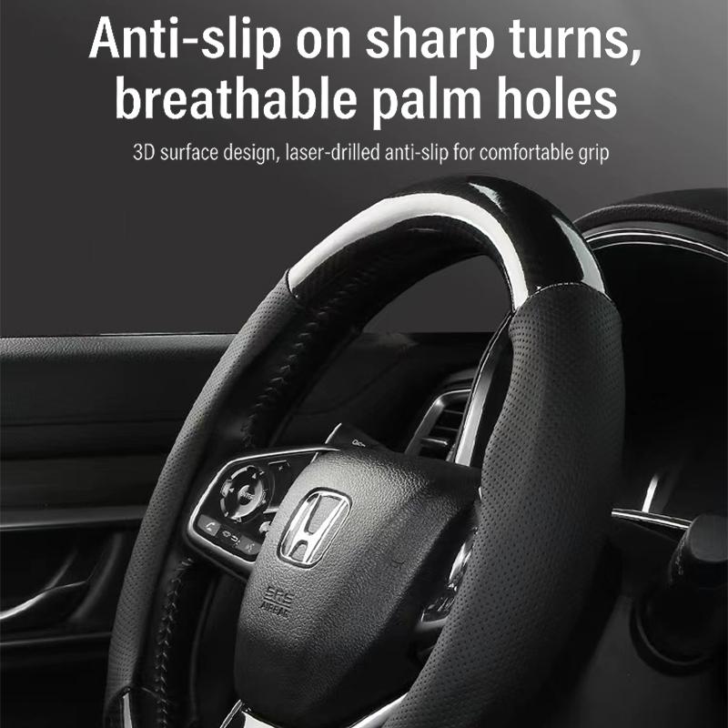 Carbon Suede Fiber Car Steering Wheel Cover Breathable And Sporty All Season Universal Anti Slip And Wear-Resistant Handle Cover