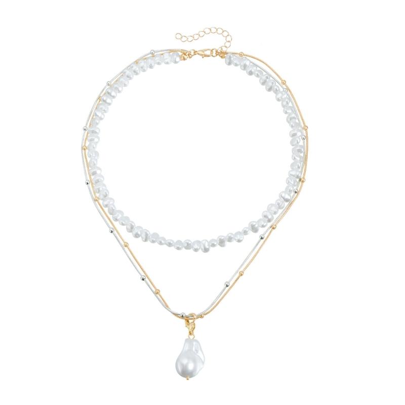 Multilayer Neck Chain Beads Necklace Adjustable Chain Necklace Earrings Neck Jewelry Suitable for Women and Girl Present