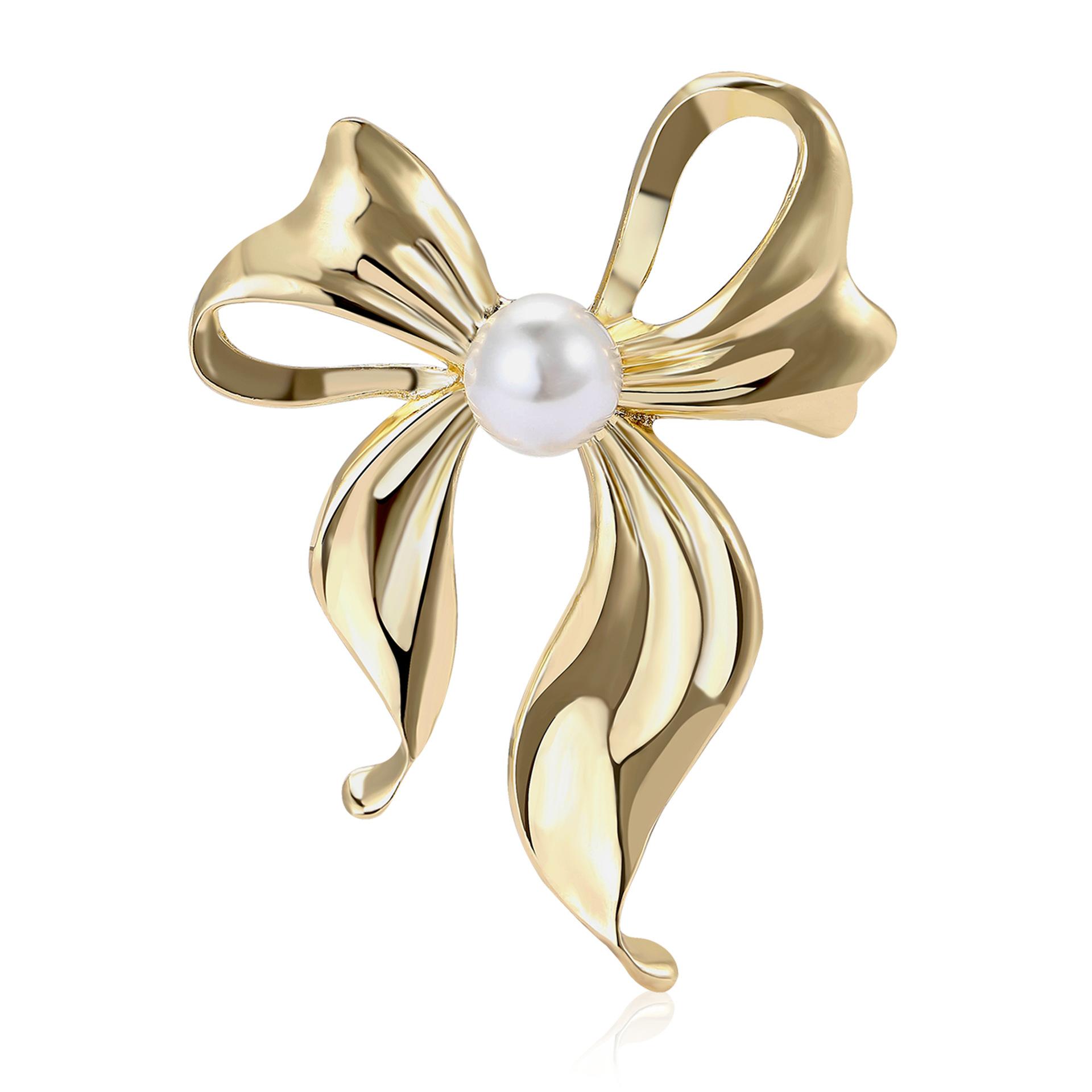 

Изысканный сплав гладкий жемчужный бант брошь элегантный темперамент женская одежда нагрудный цветок ювелирные изделия булавка золотой