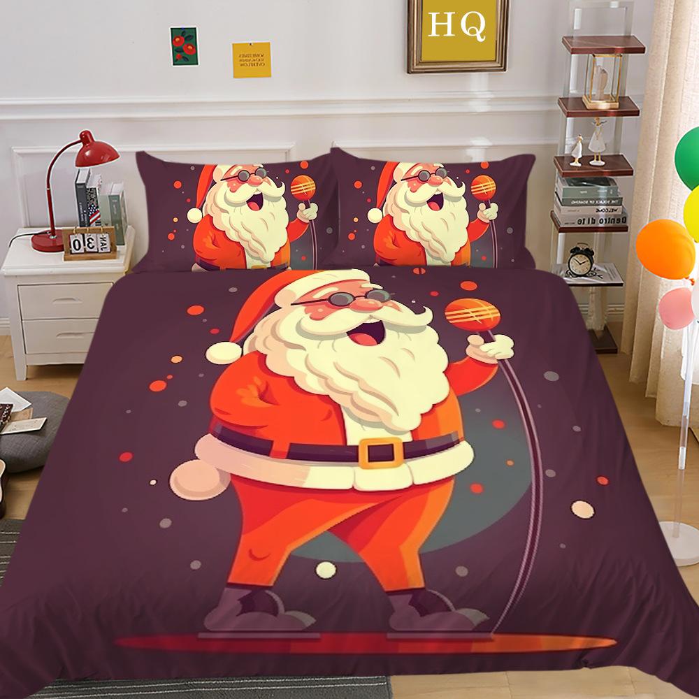 Jultomte Älg 3D-tryckt Polyester Örngott Täcke Två- eller Tredelat Set Tillgängligt
