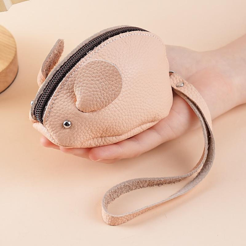 Creative Mouse Leather Change Bag Women's Cartoon Cute Hand Holding Mini Bag Key Coin Zipper Storage Bag