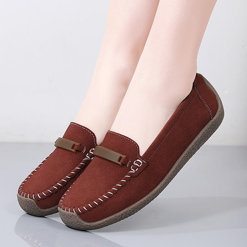 Fashion Women Suede Flats Slip on Soft Sole Walking Shoes Comfortable Low-cut Mother Loafers Casual Daily Shoes Size 35-43