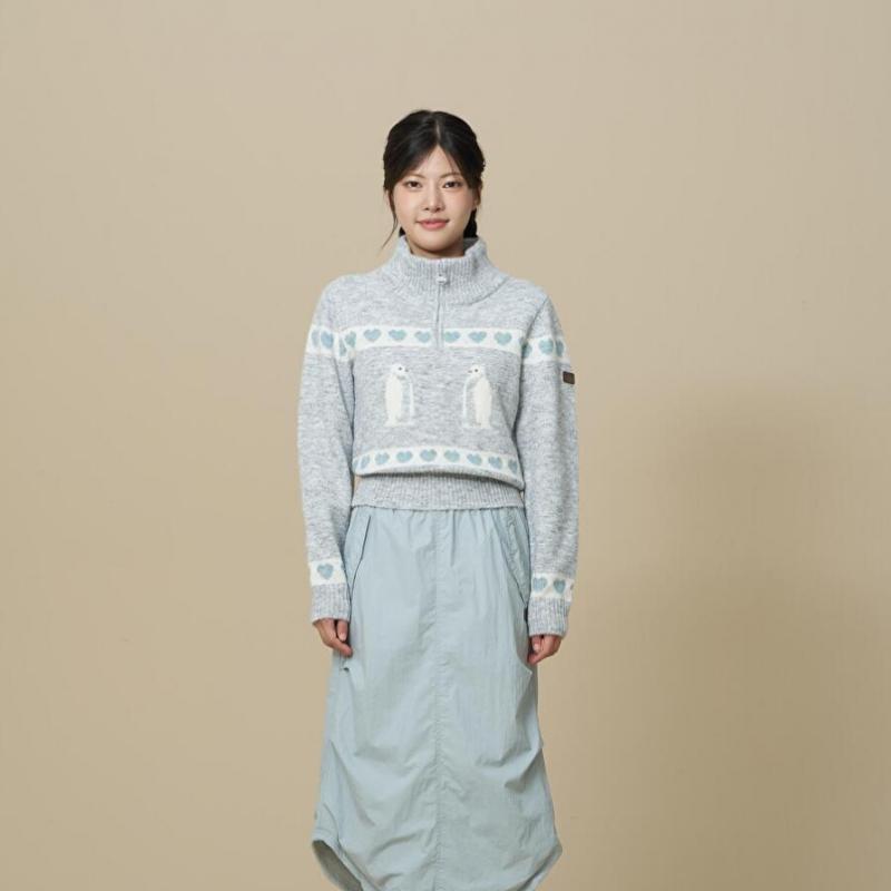 Heart Penguin Half Zip Sweater  Gray 