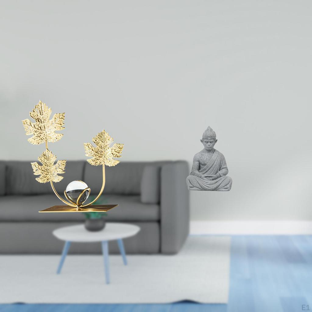 Leaves Statue Bookshelf Sculpture Monkey Buddha Figure Buddhist Collectible Miniature