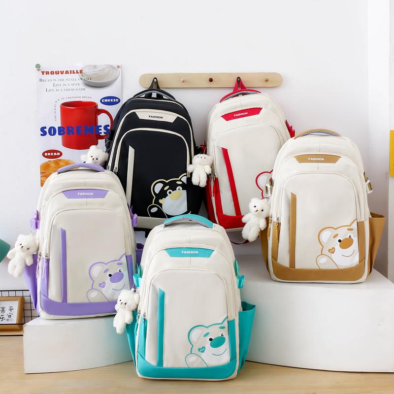 Five-Piece Backpack Set Women's Bear Printed Backpack Student Color Contrast Schoolbag