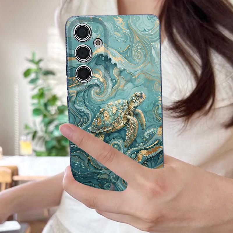 Turtle Fish Print Case For Samsung A57 A37 A17 A56 A36 A16 A55 A35 A15 A54 5G S21 FE S22 S23 S24 Plus S25 S26 Ultra Leather Texture Silicone Cover