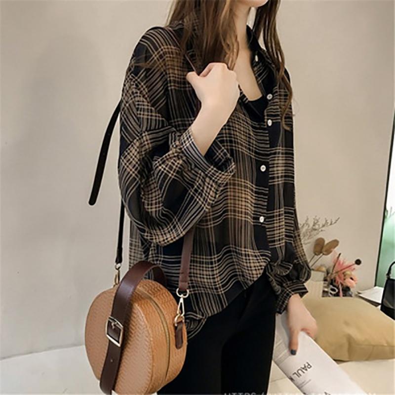 Women's Long Sleeve Button Down Striped Turn Down Collar Loose Blouse