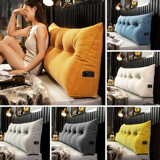 Headboard Triangular Pillow Headboard Wedge Cushion with Removable Cover Daybed Bolster Pillow with Side Pocket for Bed Reading Working