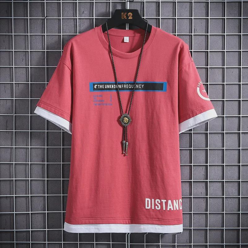 Camiseta de Verano para Hombre 2020 de Moda de Corte Holgado de Media Manga Dos en Uno