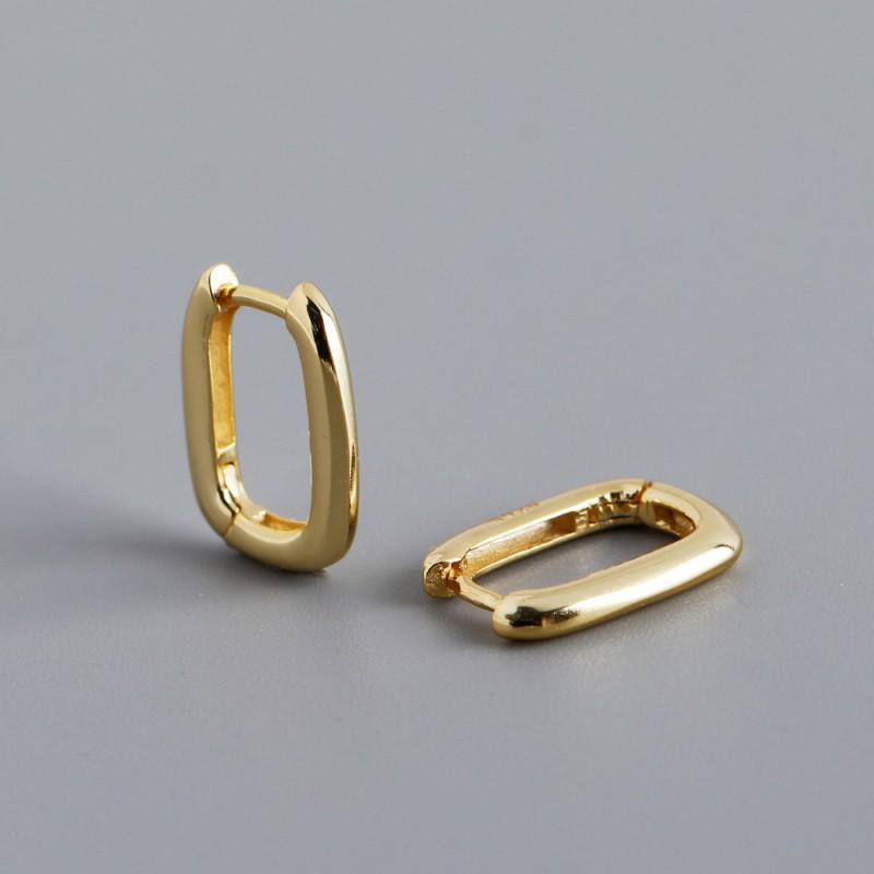 Sterling Geometric Oval Hoop Earrings Women Gold Plated Minimalist Chic Studs Fashion Accessory